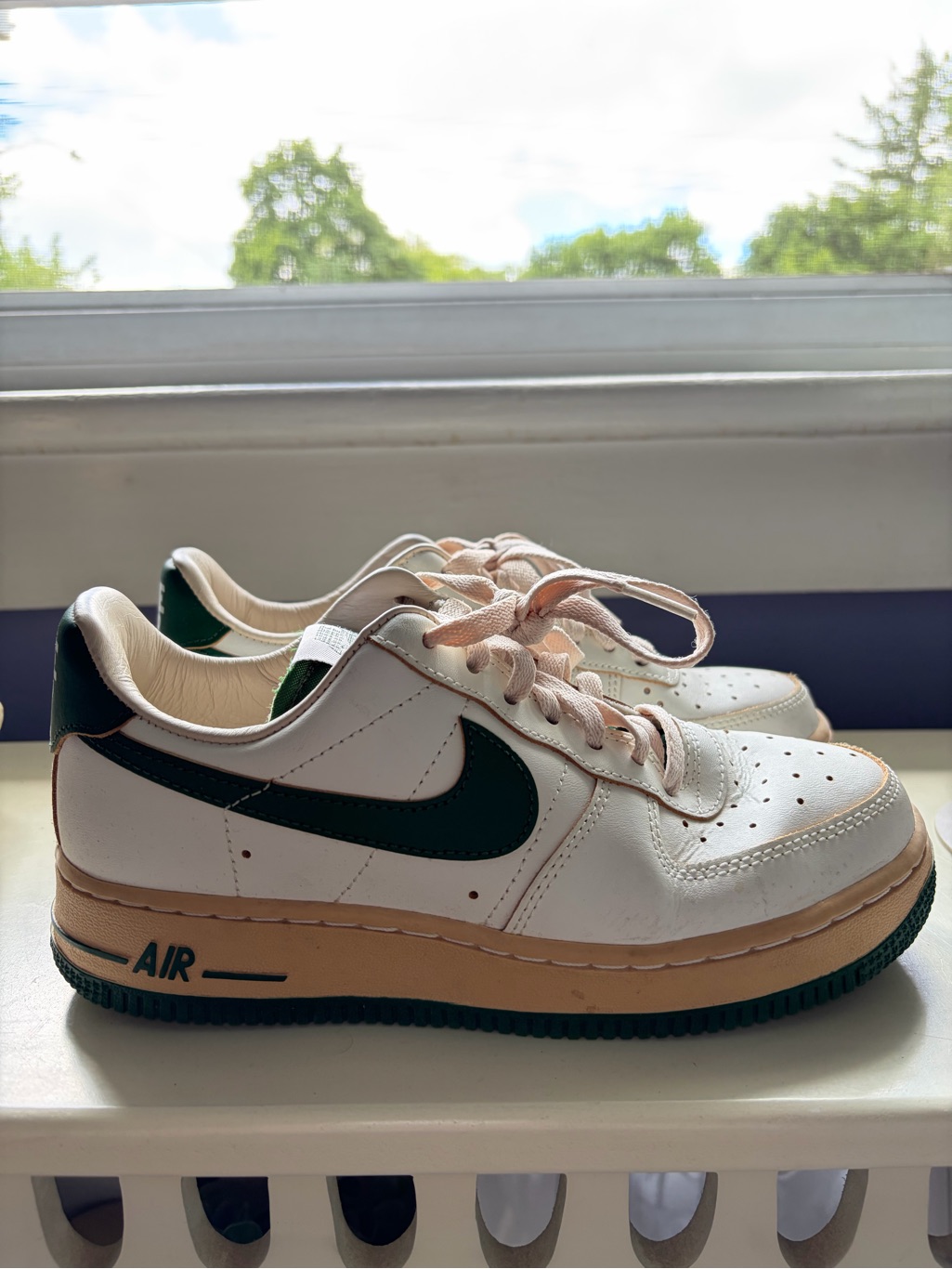 Nike Air Force 1 Sneakers White/Neutral With Green Accents